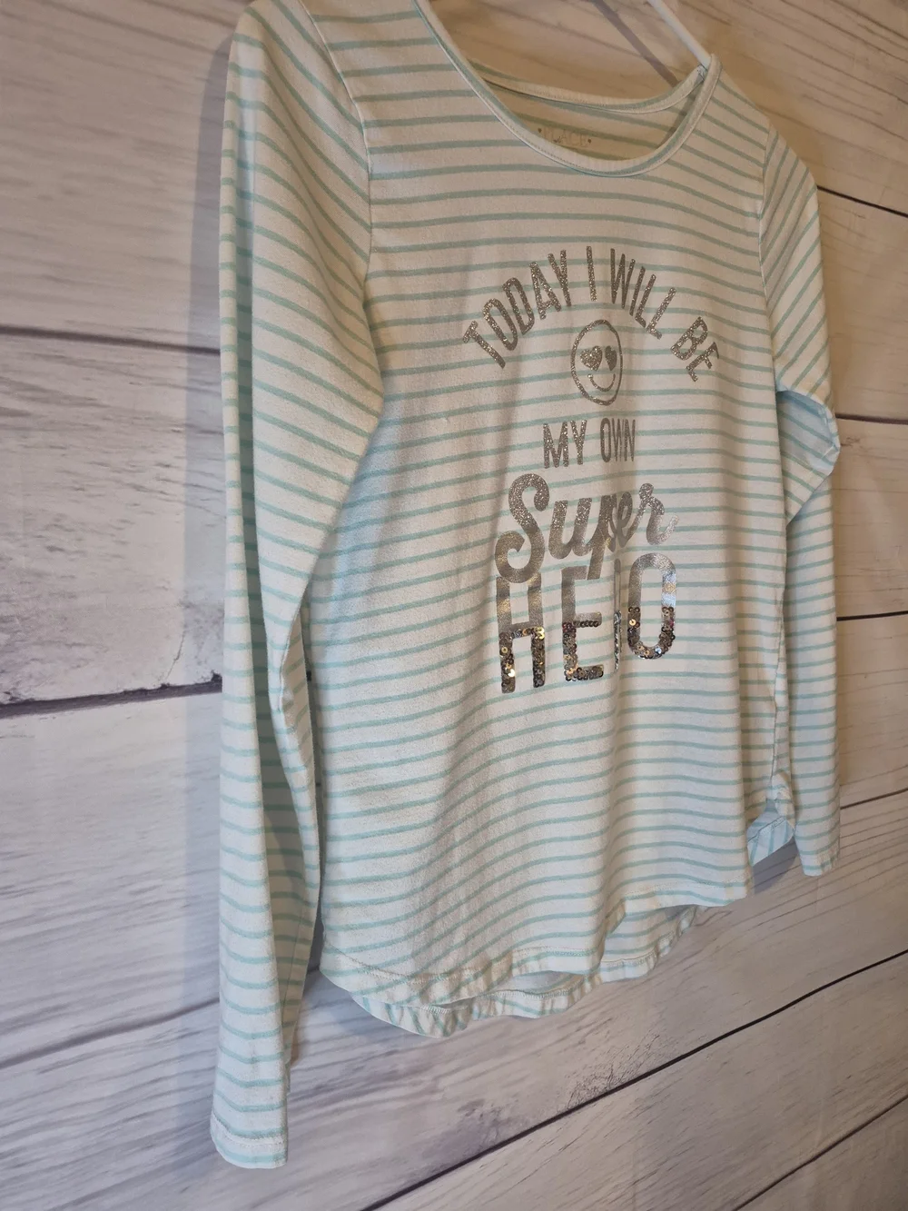 The Children's Place Mint and White Striped Sequin Graphic Long-Sleeve Tee